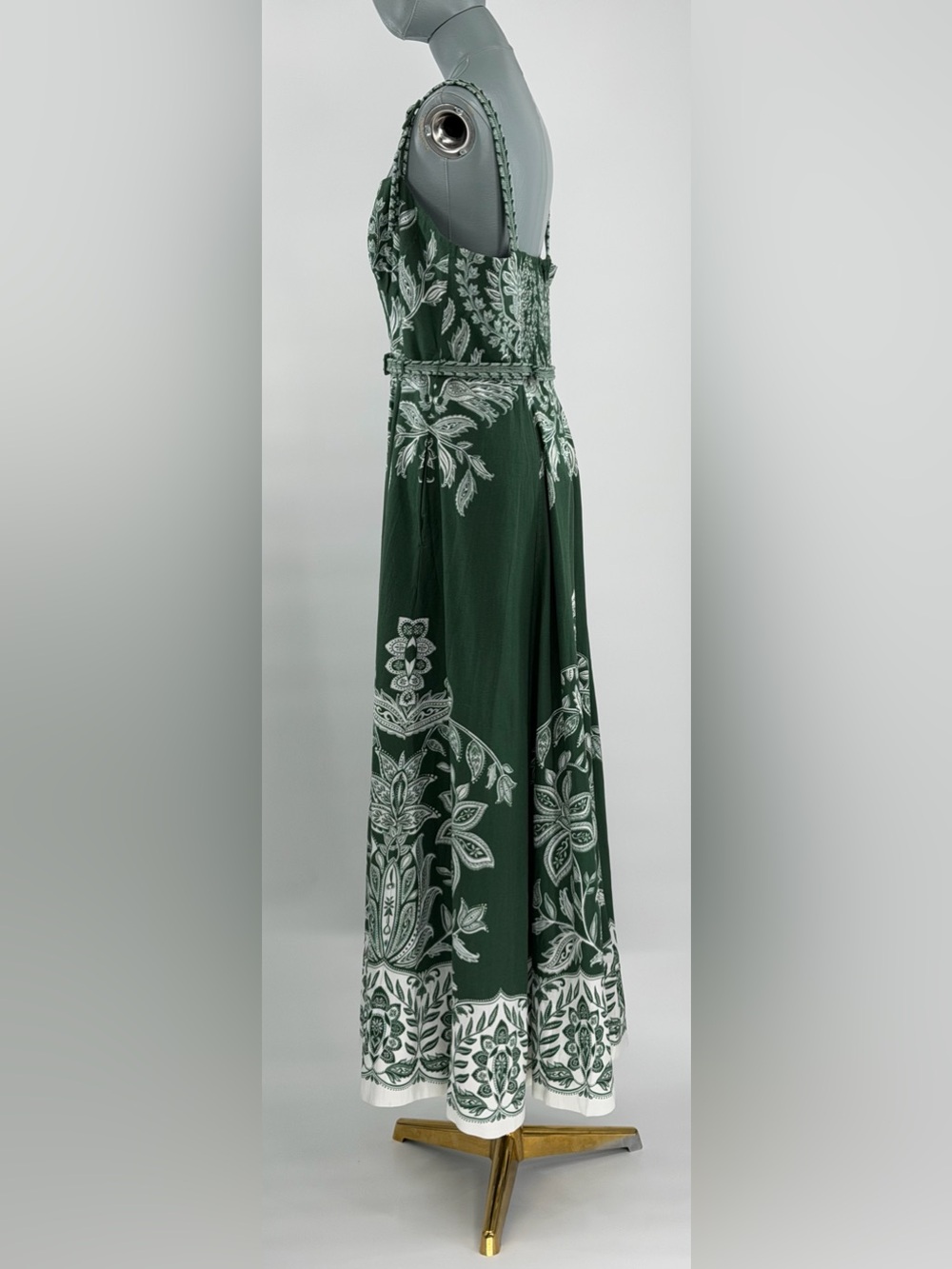 🆕 FARM Rio 🧿 NWT Miranda Buckles Maxi Dress, Dark Green & White Linen - Sz XL - Picture 9 of 15